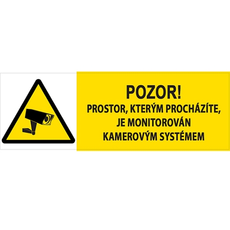 Značka Pozor – Prostor, kterým procházíte, je monitorován kamerovým systémem, fólie, 300 × 100 mm